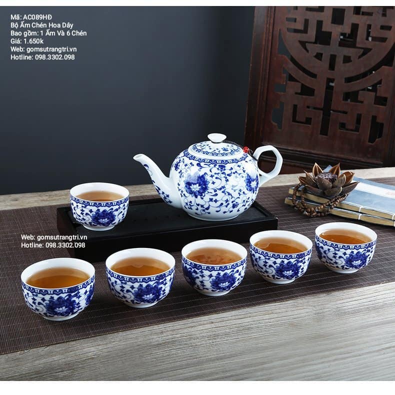 BỘ ẤM CHÉN HOA DÂY